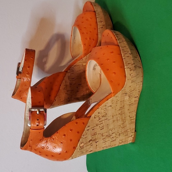 Womens Orange Embossed Leather MICHAEL Michael Kors Wedge Heels - Picture 5 of 10